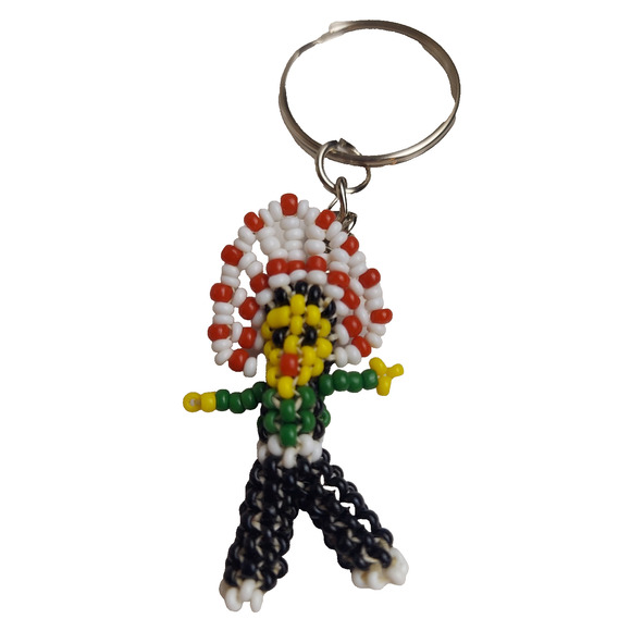 Vtg Native American Indian Chief Beaded Miniature Keychain Kachina Doll Ring - Picture 1 of 3